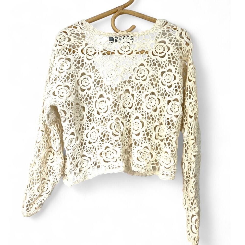 Vintage 90's | M | Cardigan Sweater Crochet Knit Lace Cream Womens 1990's - Picture 4 of 4